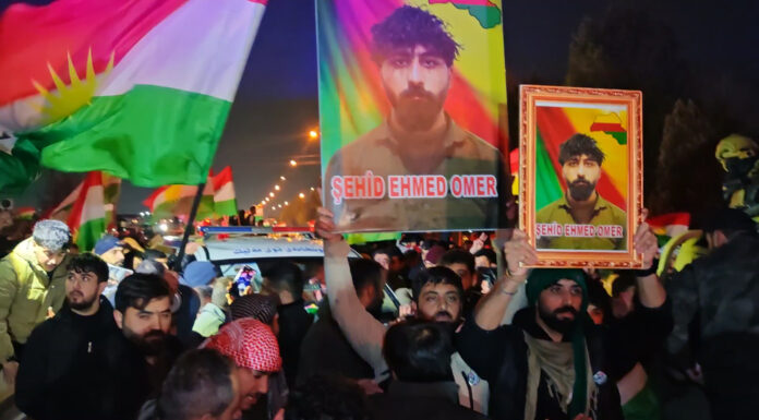 Thousands attend the funeral of Ahmed Hemin, a volunteer from the city of Kirkuk killed in Rojava